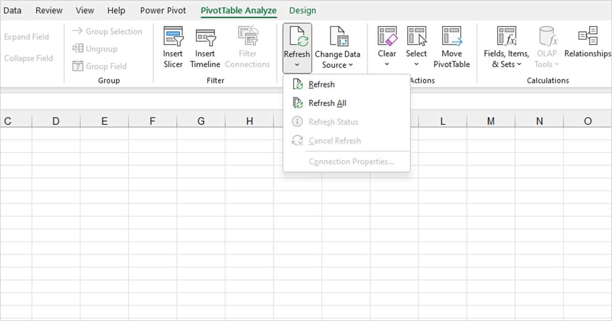 Refresh Options Pivot Table Excel