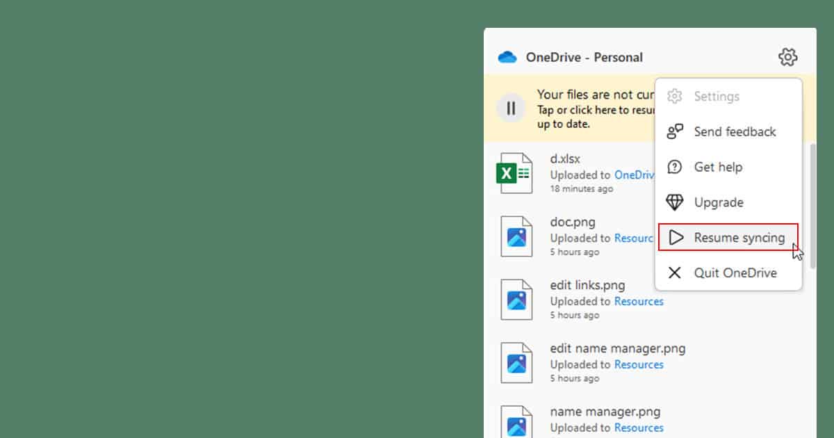 Resume Syncing OneDrive