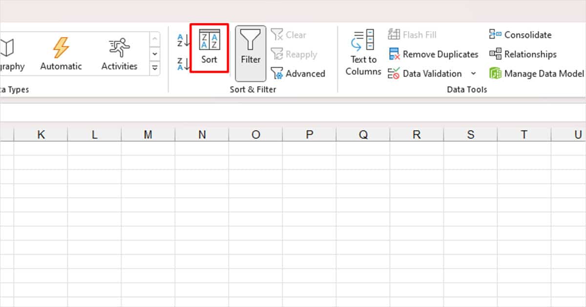 Sort Tool Excel