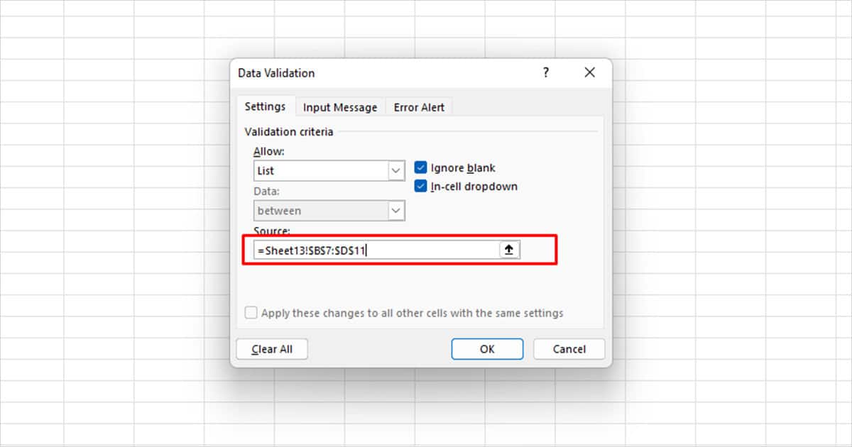 Source in Data Validation