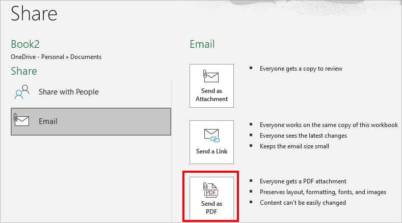 Under Email, choose Send as PDF