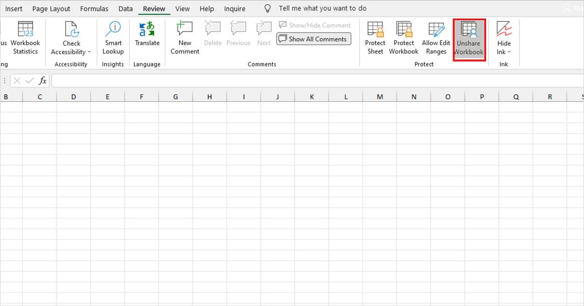 Unshare workbook Excel