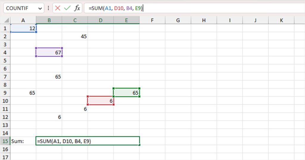 Use SUM Function to Add Random Cells