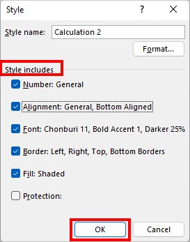 on Style Includes, tick only the options you want to include and click OK