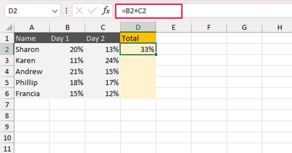 Add Percentage Values