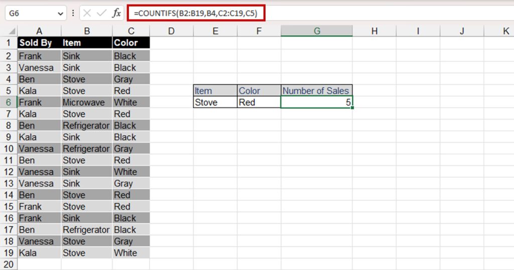 COUNTIFS to count values that meet multiple criteria