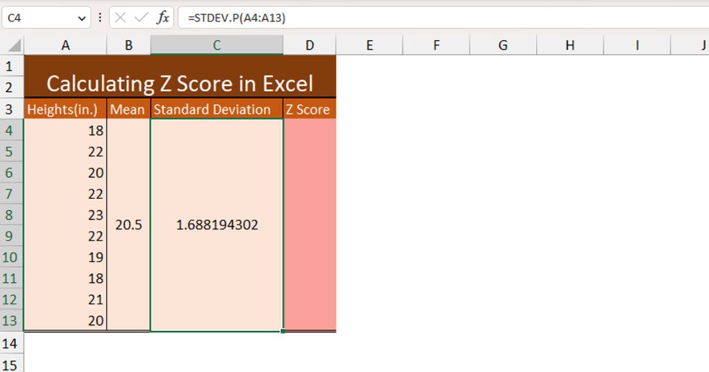 Calculate Population Standard Deviation in Excel