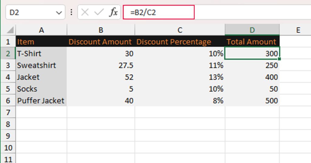 Calculate Total Amount Excel
