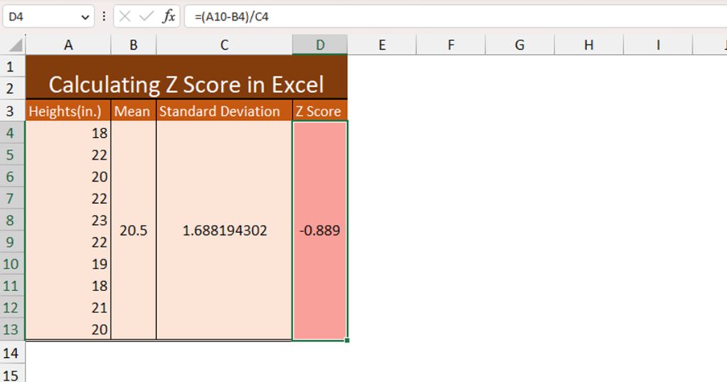Calculate Z Score in Excel