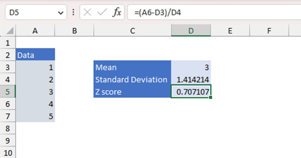 Calculating Z Score in Excel