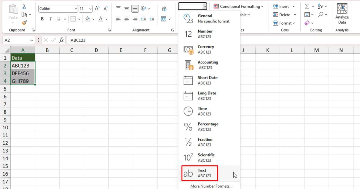 Change Cell Format in Excel