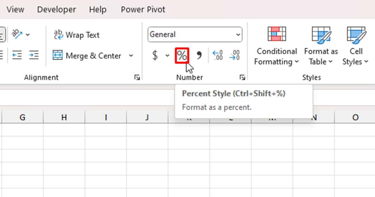 Change Cell to Percentage Style Excel