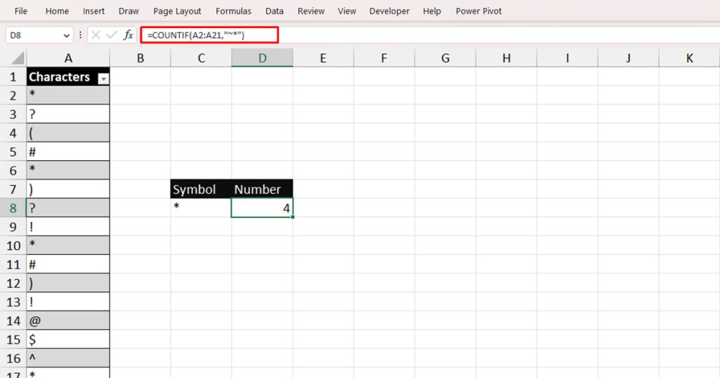 Count Wildcards in Excel