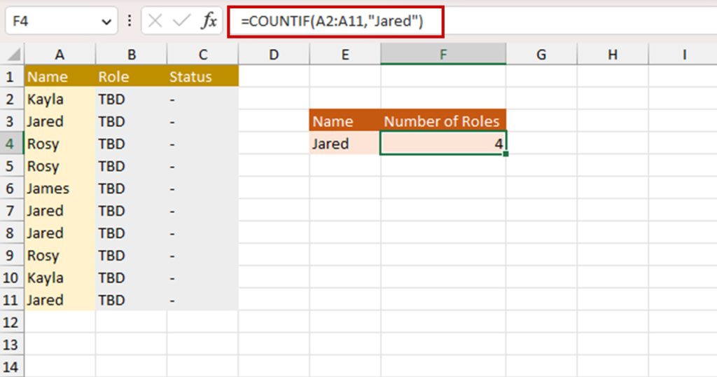 Count cells with a specific text in Excel