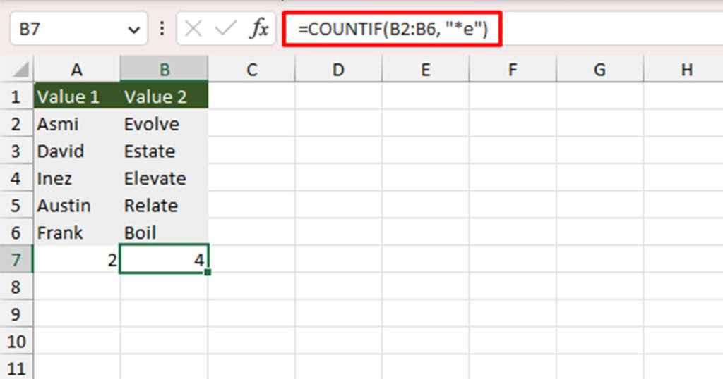 Count cells with the same end letter