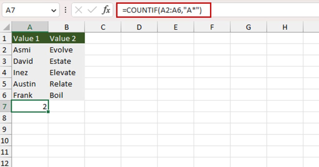 Count cells with the same start letter