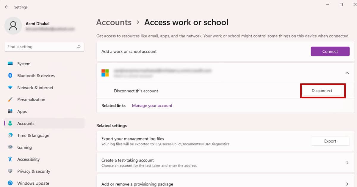 Disconnect Microsoft Account