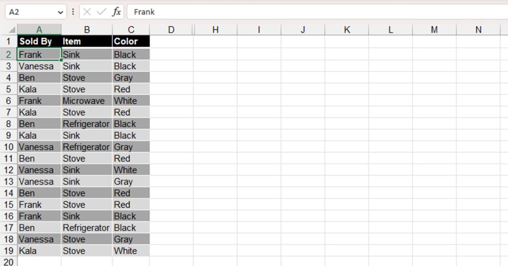 Excel Data Table