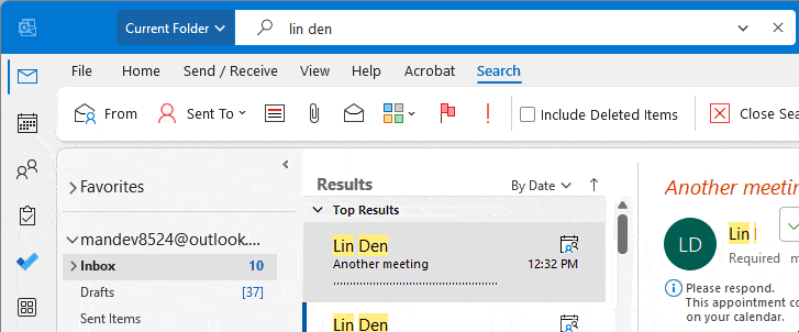 Hide Outlook top search results