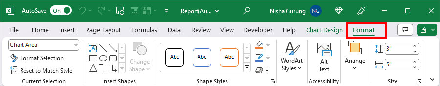 Navigate to Format Tab