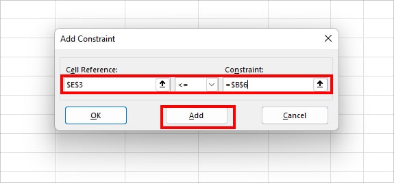 On Add Constraint, set your Constraint