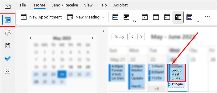 Open-existing-meeting-Outlook calendar