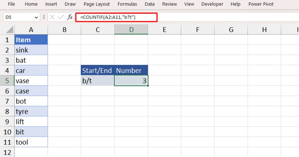 Question Wildcard in COUNTIF Excel