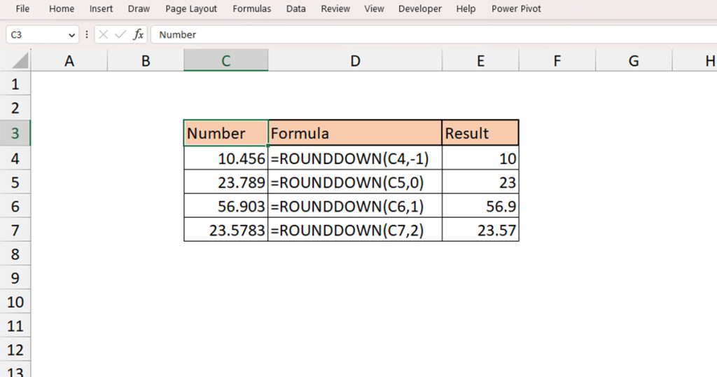 ROUNDDOWN function Excel