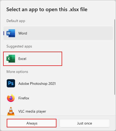 Set-Excel-as-defualt-app-to-open-XLSX-file