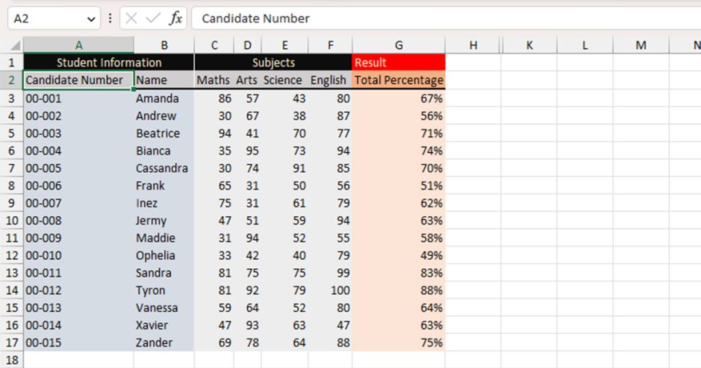 Table in Excel