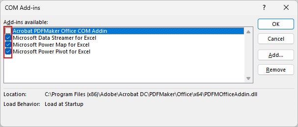 Uncheck-to-disable-Excel-add-in
