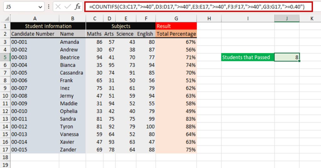 Use COUNTIFS to count more than or equal to values in Excel