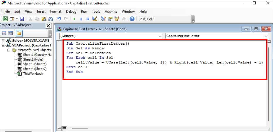 copy the code given in the box and paste it into the VBA tool