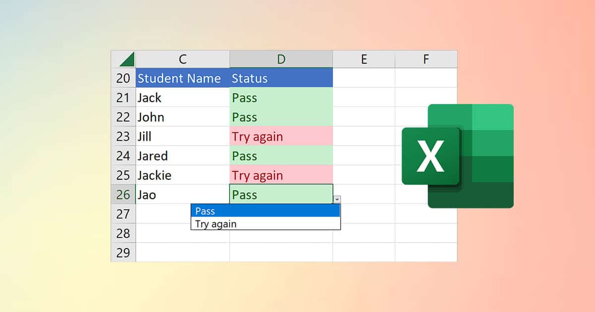create a drop down list with colours in excel