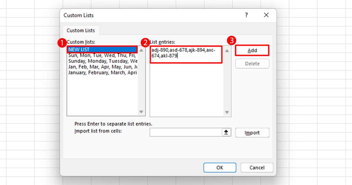 Add Custom List in Excel