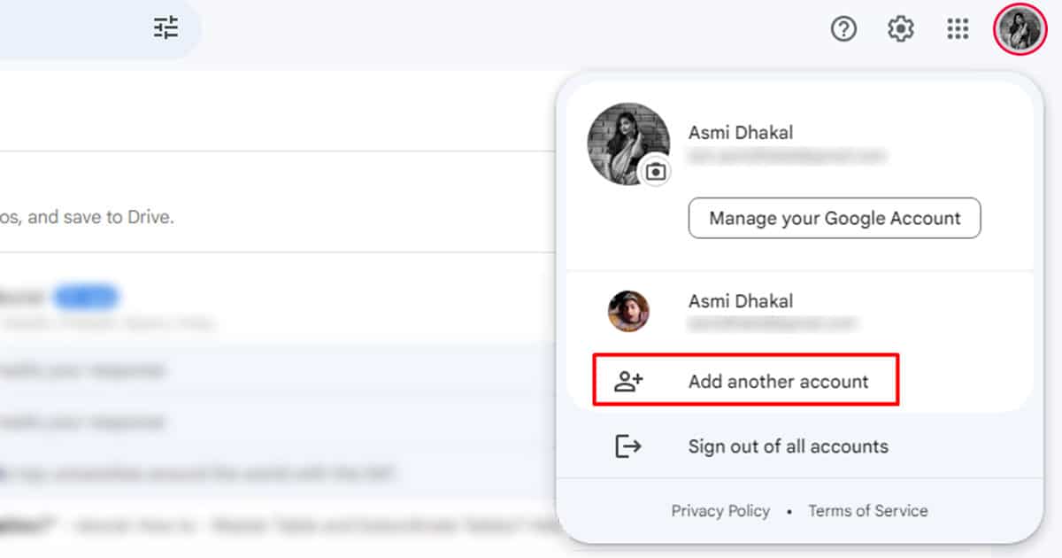 Add another account on Gmail