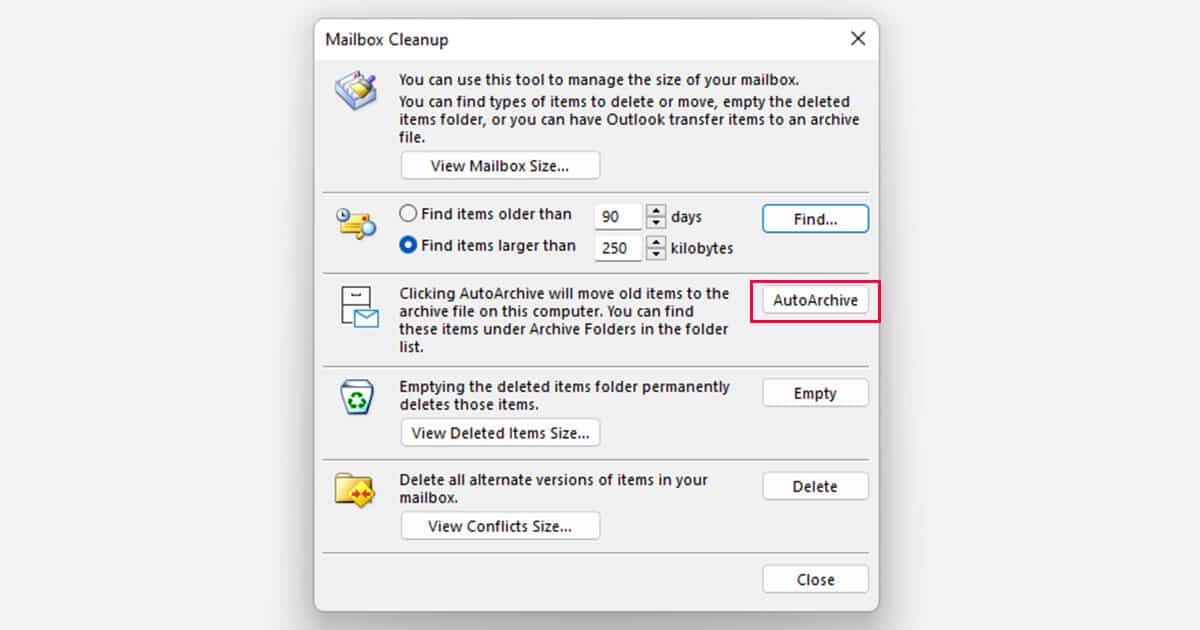 AutoArchive Mailbox Cleanup
