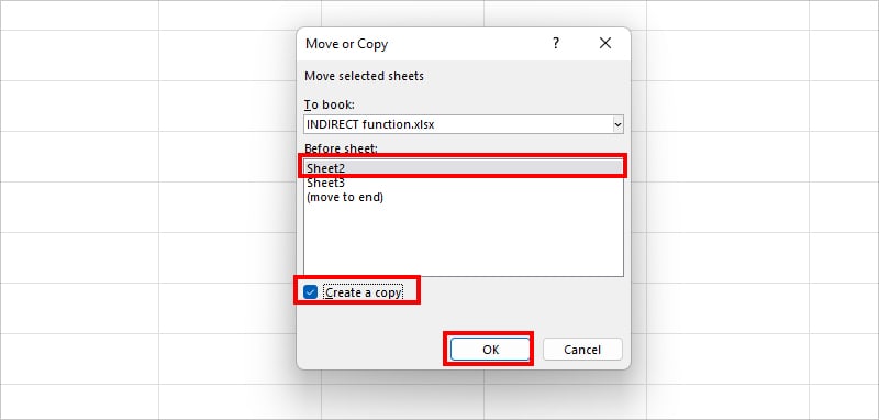 Below Before sheet, select a Sheet name. Tick the box for Create a copy