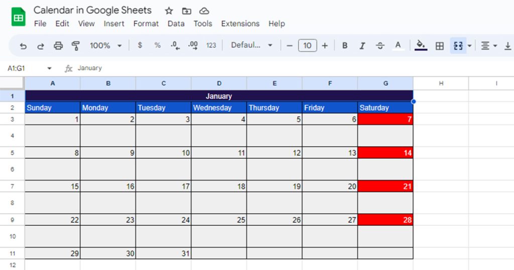 Calendar in Google Sheet