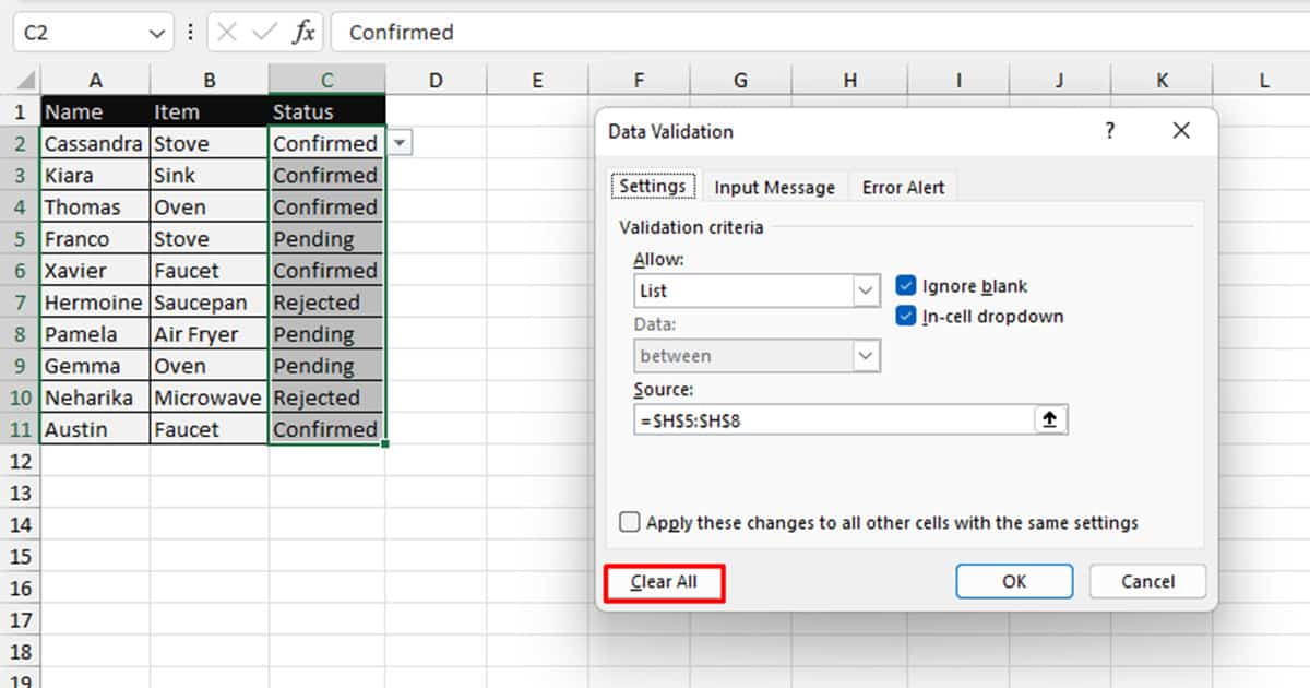 How To Use Excel Data Validation List From Table