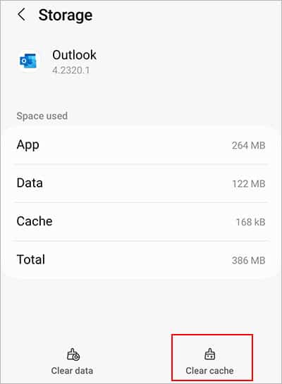 Clear-cache-Outlook-Android-app