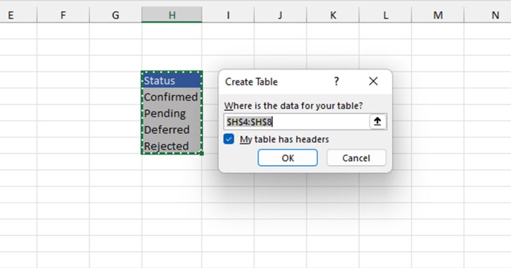 How to Use Excel Data Validation List from Table