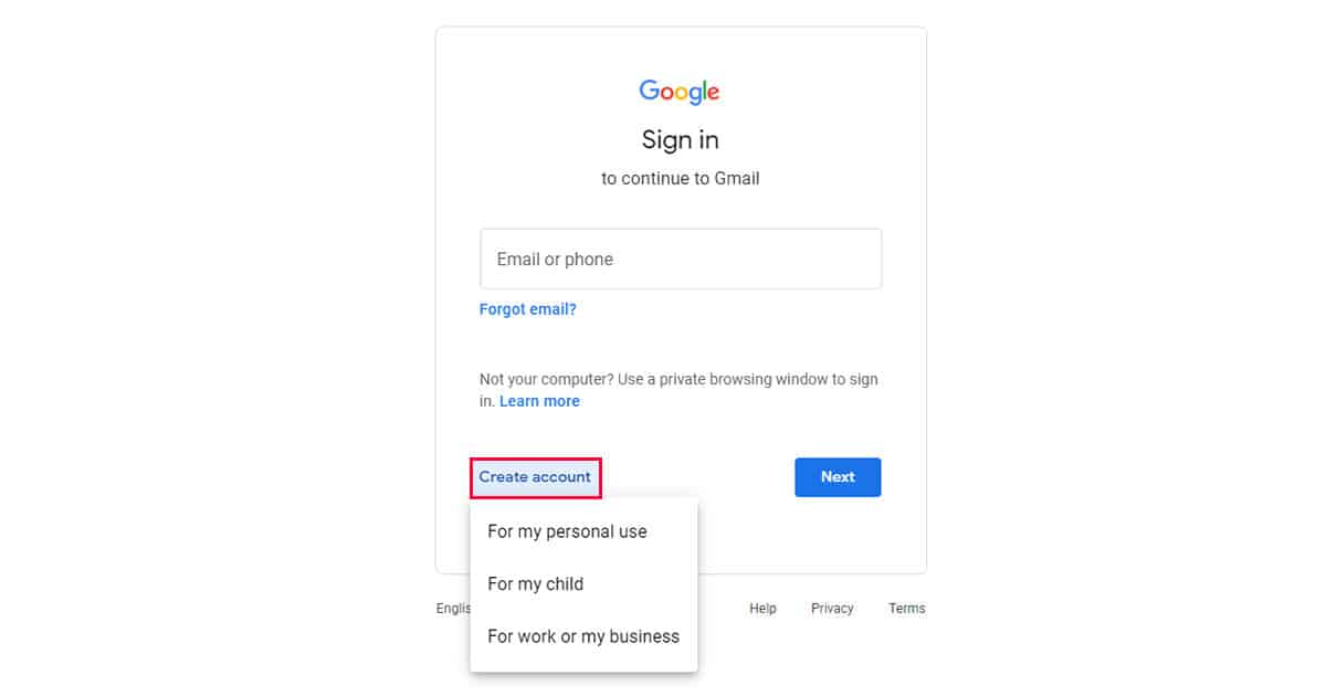 Create a New Account Gmail