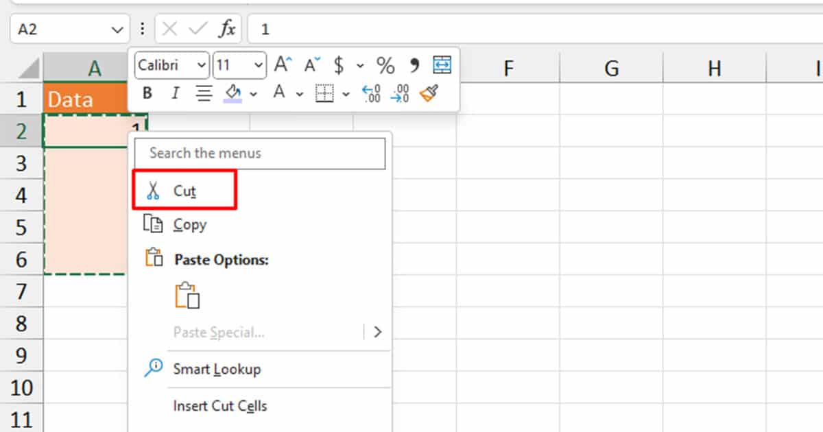 Cut Function in Excel