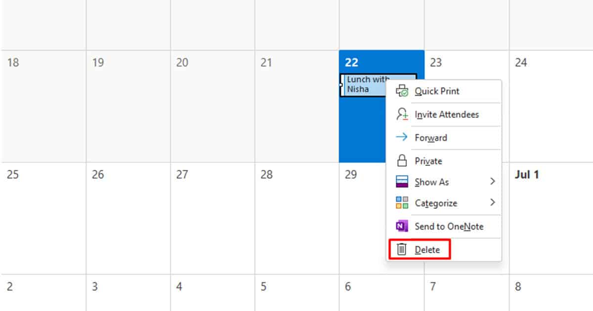 Delete Calendar Event Outlook