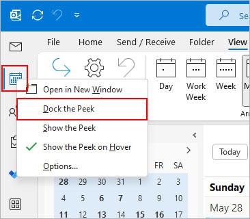 Dock-the-Peek-read-Outlook-message-side-by-side-with-calendar