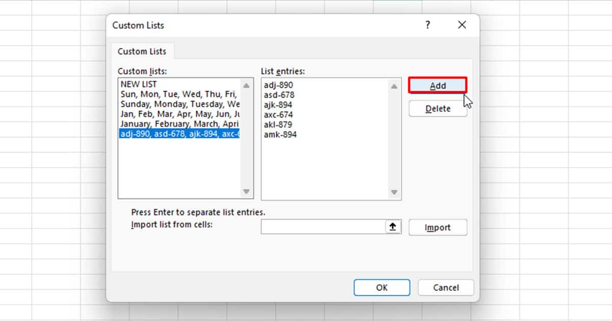 Edit Custom List in Excel
