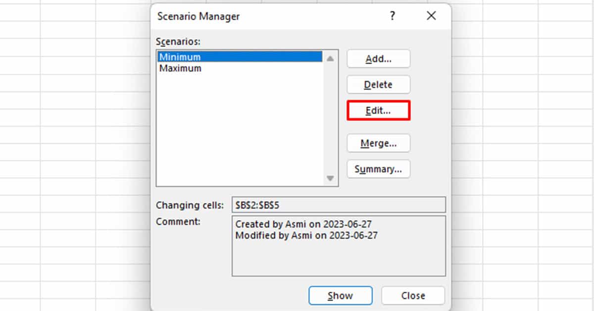 Edit Scenarios in Scenario Manager