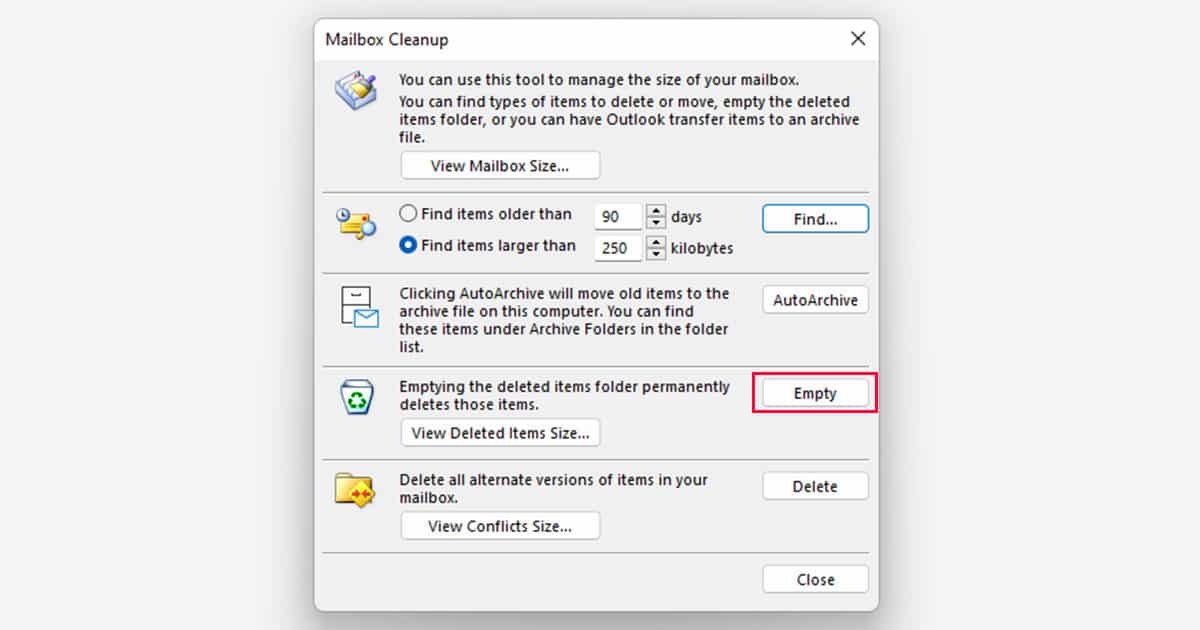 Empty Deleted Folder Outlook