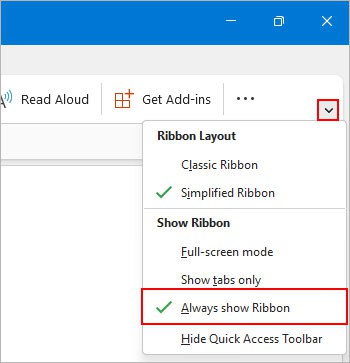 Enable-Always-Show-Ribbon-Outlook-Desktop-Microsoft-365